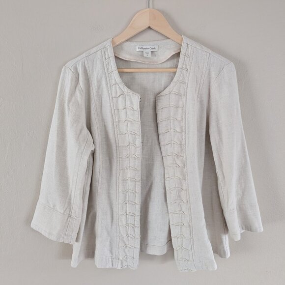Beige Linen Blend Quarter Sleeve Blazer with Hook and Eye Clasps - Women's Sz 10 - Picture 2 of 11